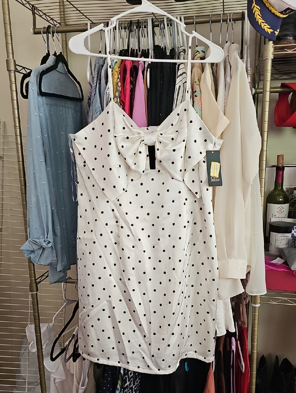 wild fable White Slip Dress with Black Polka Dots